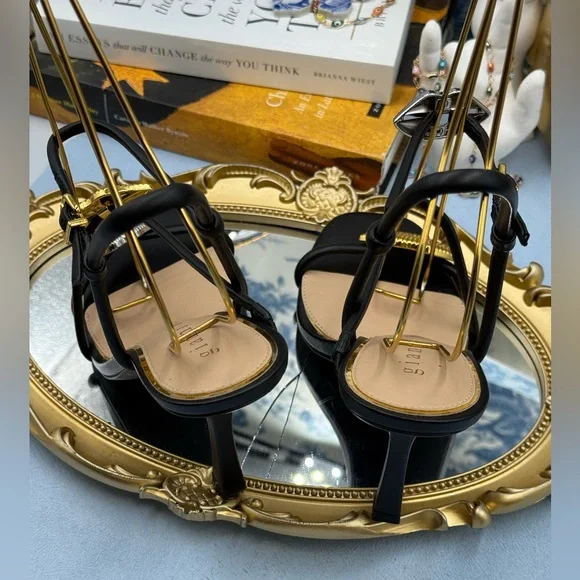 🆕 GIANNI BINI 🧿 NWOB Carletta Lip Ornamented Sandals, Black Leather, Sz 8 - Picture 11 of 14